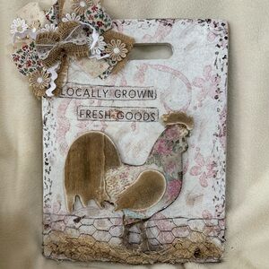 Rustic Pink and Brown Rooster Decor Accent chicken